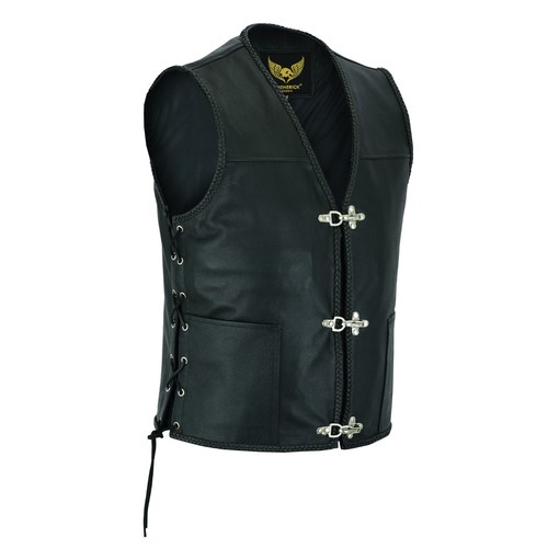 Mens leather vest buckle - leather,